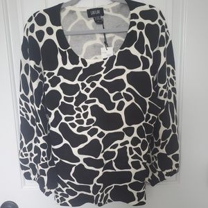 NWT LOULOU BLACK/WHITE ANIMAL PRINT SWEATER-SIZE XL